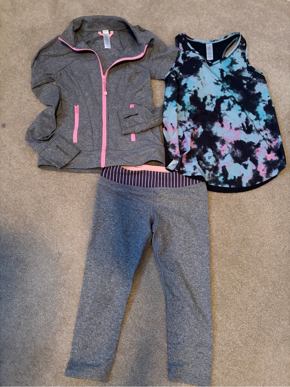 Girls' Ivivva Gray Active Capris with Pink-Trim Jacket & Tie-Dye Tank Set